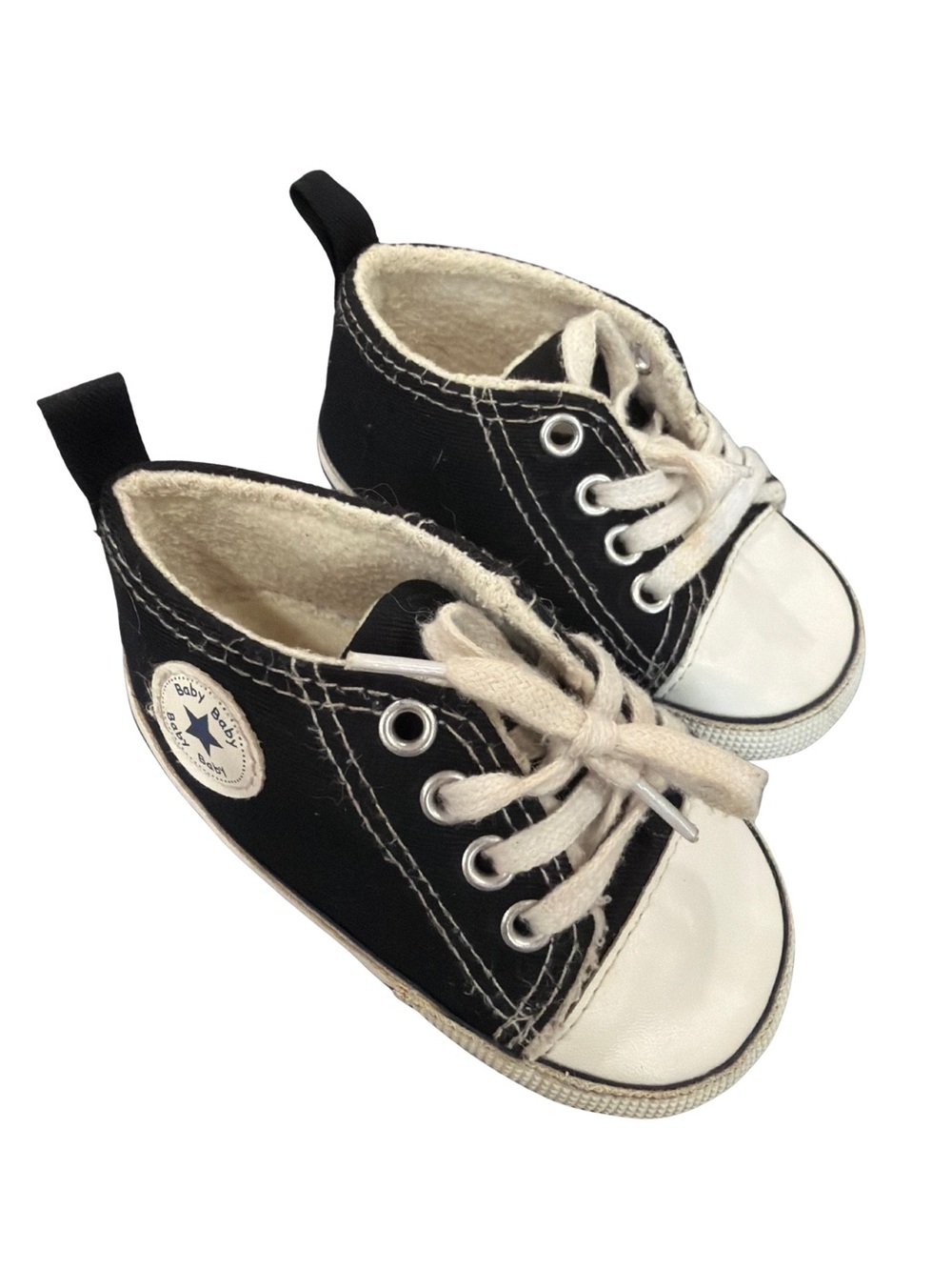 Black and White Baby Canvas Sneakers - Classic High-Top Style